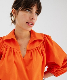 blouse manches 34 en toile de coton unie femme orange blousesK264501_4