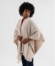 GEMO Poncho en maille douillette avec franges femme beige standard