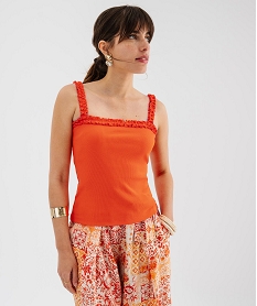 debardeur en maille cotelee extensible a bretelles froncees femme orange debardeursK265501_2