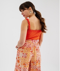 debardeur en maille cotelee extensible a bretelles froncees femme orange debardeursK265501_4