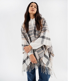 GEMO Poncho à carreaux avec franges femme Beige