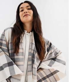 poncho a carreaux avec franges femme beigeK265701_2