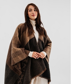 GEMO Poncho réversible à motif léopard et motif tartan femme marron fonce