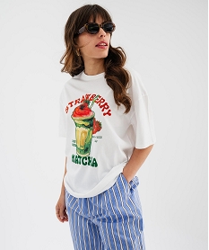 GEMO Tee-shirt manches courtes en jersey de coton imprimé femme blanc standard