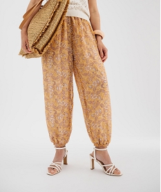 GEMO Pantalon sarouel en voile imprimé femme jaune chine
