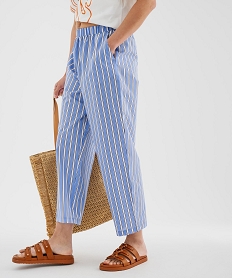 GEMO Pantalon en toile fine rayée femme Bleu