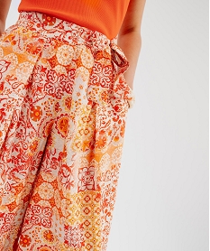 pantalon ample en viscose texturee et fluide femme orange pantalonsK277601_2