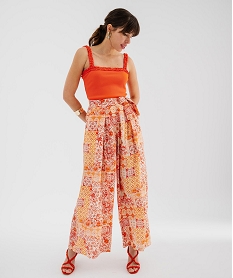 pantalon ample en viscose texturee et fluide femme orange pantalonsK277601_4
