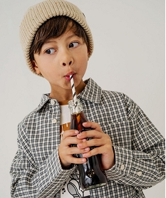 GEMO Chemise à manches longues en coton à carreaux garçon Gris