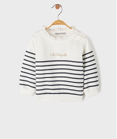 GEMO Sweat rayé à col dentelle bébé fille Blanc