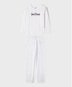 GEMO Pyjama en coton à motifs coeurs fille Blanc