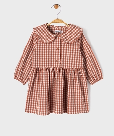 GEMO Robe manches longues en coton à carreaux vichy bébé fille Brun