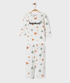 GEMO Pyjama 2 pièces en velours à motifs coeurs bébé Blanc