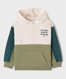 GEMO Sweat à capuche tricolore garçon vert standard