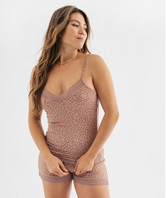 GEMO Short de pyjama en maille fluide avec bas en dentelle femme Brun