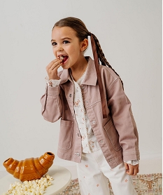 GEMO Veste en twill de coton à col chemise et poches plaquées fille Brun