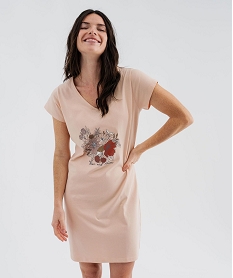 GEMO Chemise de nuit en jersey imprimé fleuri femme Orange