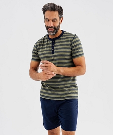GEMO Pyjashort en jersey de coton à col tunisien homme Vert