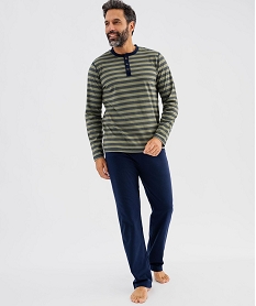 GEMO Pyjama en jersey de coton à col tunisien homme Vert