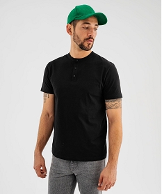 GEMO Tee-shirt manches courtes col tunisien homme noir standard