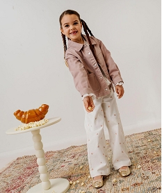 GEMO Pantalon wide leg en twill fleuri fille Blanc
