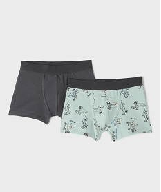 GEMO Boxer coton stretch 1 uni  1 imprimé garçon (lot de 2) Vert