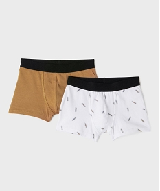 GEMO Boxer coton stretch 1 uni  1 imprimé garçon (lot de 2) Blanc