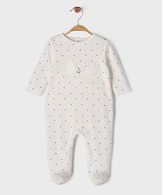 GEMO Pyjama en velours à petits cœurs et broderies oiseaux bébé Blanc