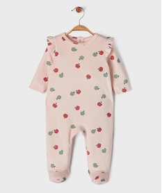 GEMO Pyjama en velours à motifs pommes et volants aux épaules bébé Rose