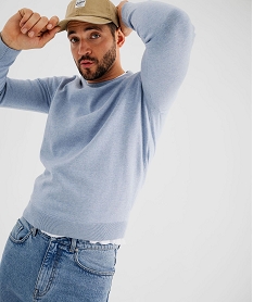 GEMO Pull en coton en maille fine à col rond homme bleu chine