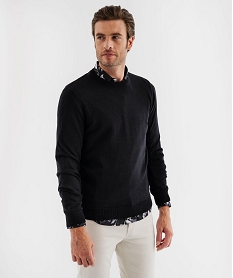 GEMO Pull en coton en maille fine à col rond homme noir standard