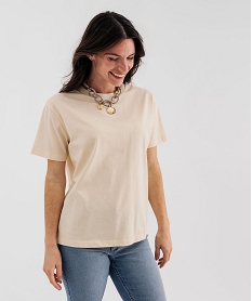 GEMO Tee-shirt manches courtes col rond uni en coton femme Beige