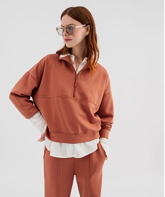 GEMO Sweat en maille souple à col zippé femme Orange