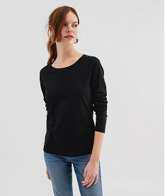 GEMO Tee-shirt manches longues à col rond femme noir standard