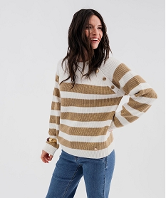 GEMO Pull rayé en côtes perlées esprit marinière femme - LuluCastagnette Beige