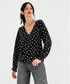 GEMO Blouse imprimée en viscose avec décolleté en V femme Noir