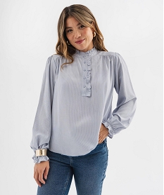 GEMO Blouse rayée avec finitions froncées femme Bleu