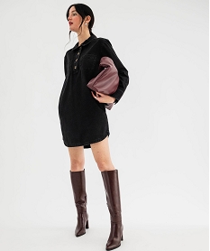 GEMO Robe courte en toile denim femme noir standard