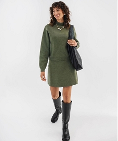 GEMO Jupe courte en maille coupe trapèze femme Vert