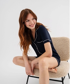 GEMO Pyjashort fluide avec haut chemise femme Bleu