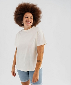 GEMO Tee-shirt manches courtes en coton uni à col rond femme grande taille Beige