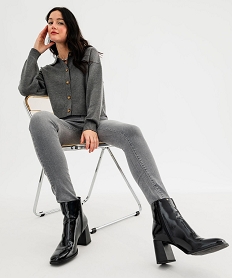 GEMO Jean skinny taille haute en coton stretch délavé femme Bleu