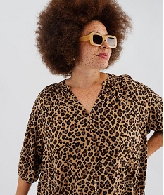 GEMO Blouse imprimée à manches 34 femme grande taille Brun