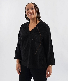 GEMO Blouse manches longues en maille ajourée femme grande taille noir standard