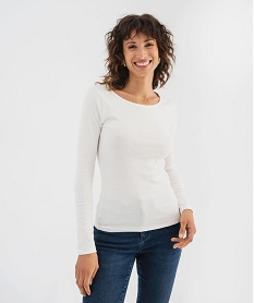 GEMO Tee-shirt manches longues en maille côtelée extensible femme blanc standard
