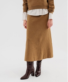 GEMO Jupe longue en maille tricotée femme marron standard