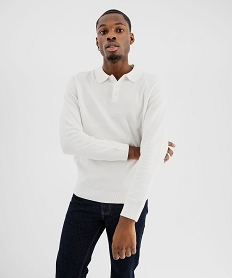 GEMO Pull fin avec col polo homme blanc standard