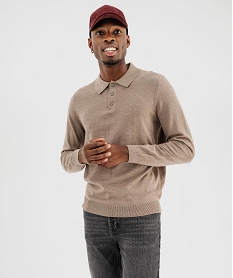 GEMO Pull fin avec col polo homme Brun