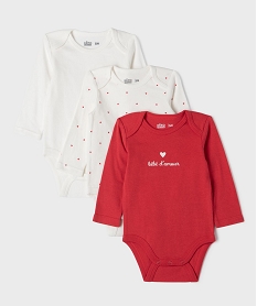 GEMO Body manches longues motifs coeurs bébé fille (lot de 3) Rouge