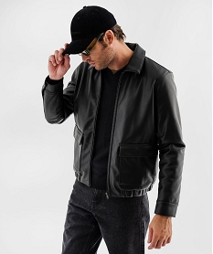 GEMO Blouson en cuir imitation à grandes poches plaquées homme noir standard